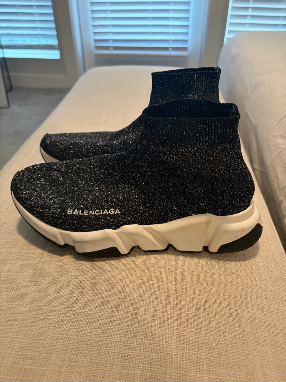 Balenciaga Speed 2.0 sock sneakers in black metallic/glitter knit, size EU 37